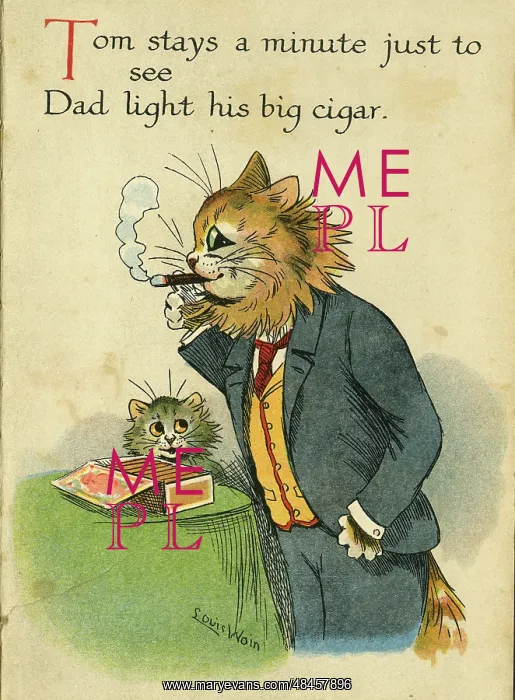  : Louis Wain, Daddy Cat - lighting a cigar