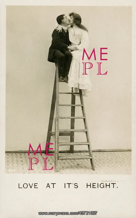 : Love at it's Height - a couple embrace at top of stepladder : Love at it's Height - a couple embrace at top of stepladder
