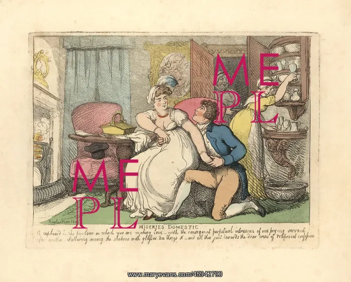 : Two lovers in a parlour disturbed by prying maids : Two lovers in a parlour disturbed by prying maids