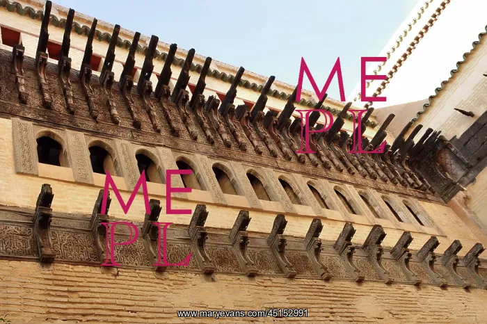 : Fez. Low angle view of Dar al-Magana water clock : Fez. Low angle view of Dar al-Magana water clock