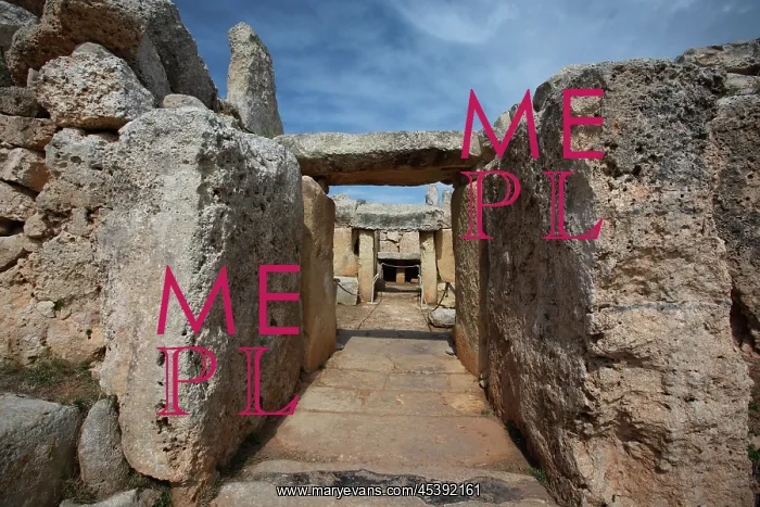 : Malta. Low angle view of a passageway in the Mnajdra Temple complex : Malta. Low angle view of a passageway in the Mnajdra Temple complex