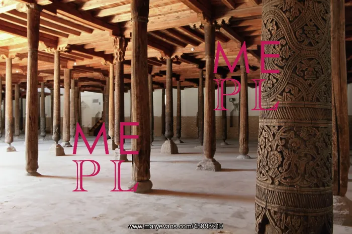 : Khiva. Low angle view through Prayer Hall, Juma Mosque : Khiva. Low angle view through Prayer Hall, Juma Mosque