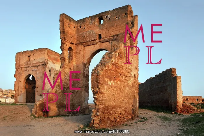  : Fez. Low angle view of ruined Merenid Tombs, 14th century