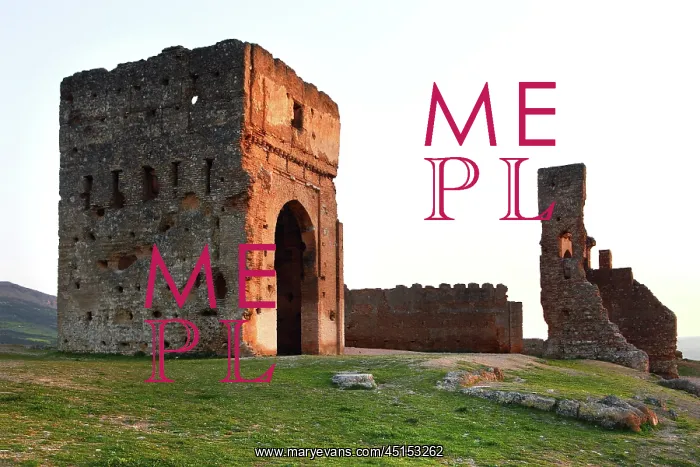 : Fez. Low angle view of ruined Merinid Tombs, 14th century : Fez. Low angle view of ruined Merinid Tombs, 14th century