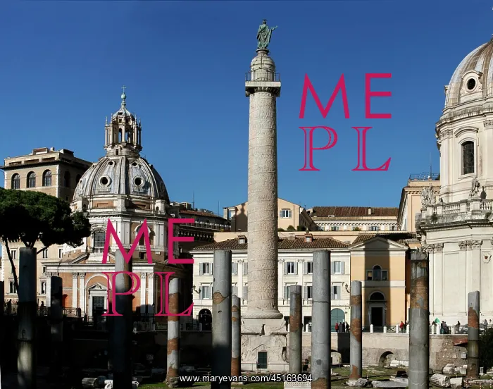 : Rome. Low angle view of Trajan's Column, Trajan's Forum : Rome. Low angle view of Trajan's Column, Trajan's Forum