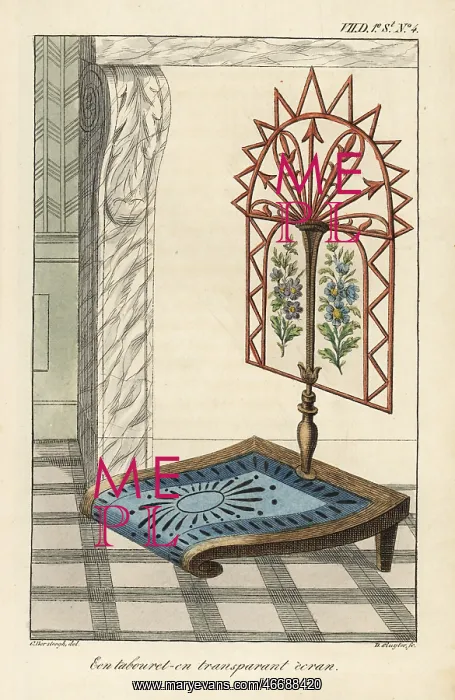 : A low stool with transparent screen decorated : A low stool with transparent screen decorated