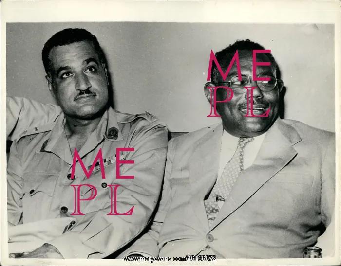 : Lt Col Nasser, PM of Egypt, Ismail El Azhari, PM of Sudan : Lt Col Nasser, PM of Egypt, Ismail El Azhari, PM of Sudan