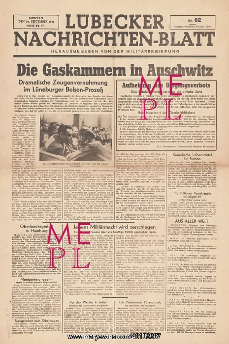 : Lubecker Nachrichten-blatt Auschwitz reference at the Belsen : Lubecker Nachrichten-blatt Auschwitz reference at the Belsen