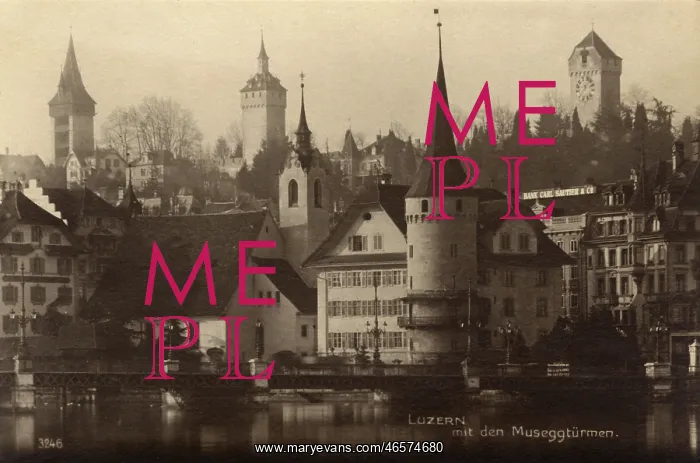 : Lucerne - View with the Musegg Wall & Towers in rear : Lucerne - View with the Musegg Wall & Towers in rear