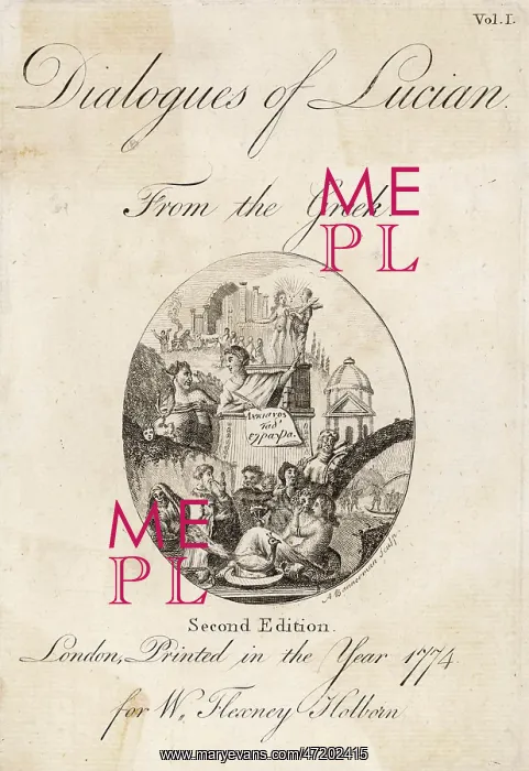  : LUCIAN Frontispiece to a 1774 translation of Lucian's writings from the Greek