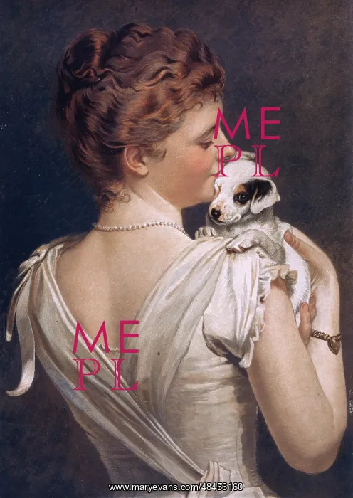  : Lucky Dog. Colour illustration showing a young woman cuddling a small puppy