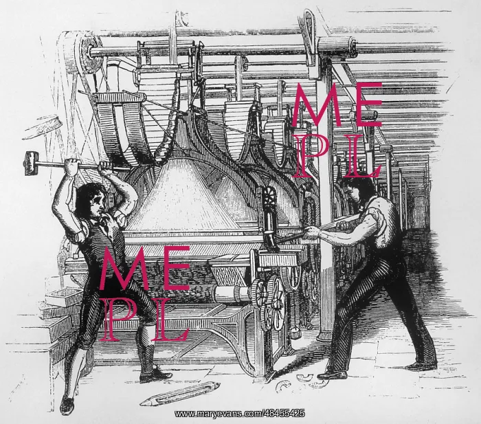 : LUDDITES. THE LUDDITES Machine-wreckers attack machinery in a textile factory : LUDDITES. THE LUDDITES Machine-wreckers attack machinery in a textile factory