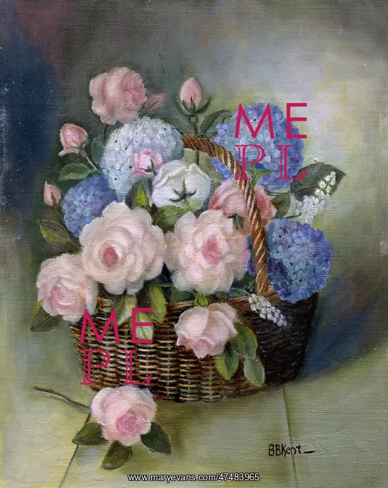  : lue Hydrangeas & Pale Pink Roses