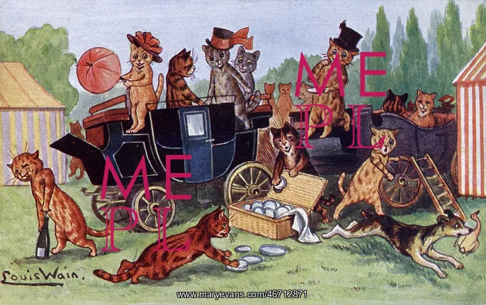 : Lunch at the Races - Louis Wain postcard : Lunch at the Races - Louis Wain postcard
