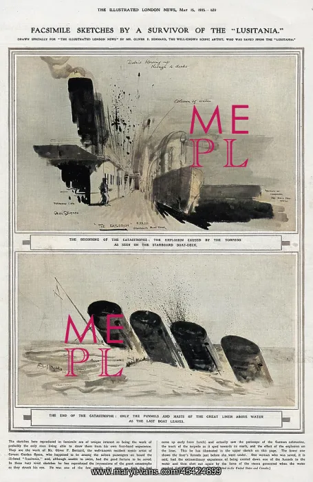 : The Lusitania struck by a torpedo : The Lusitania struck by a torpedo