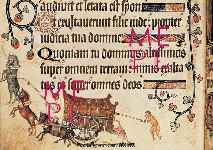 : Luttrell Psalter. 14th c. Blocked cart pulled : Luttrell Psalter. 14th c. Blocked cart pulled
