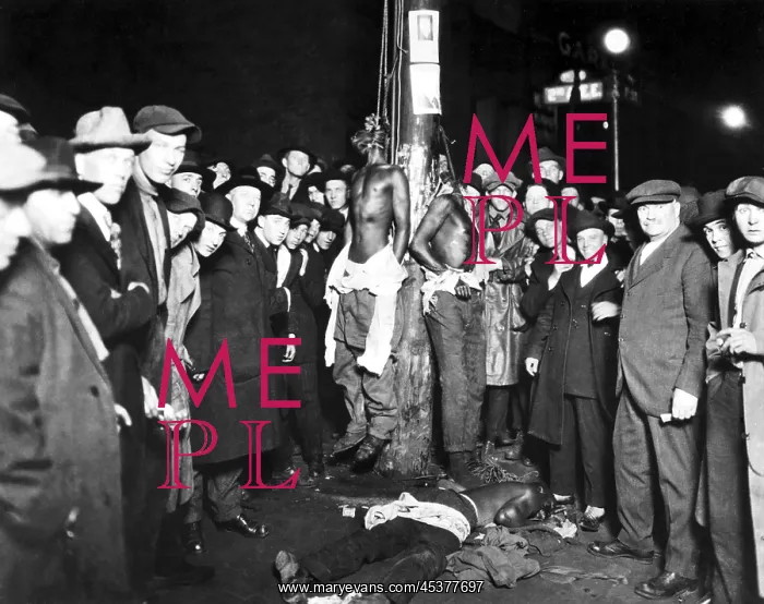 : Three lynched African American men, two hanging : Three lynched African American men, two hanging