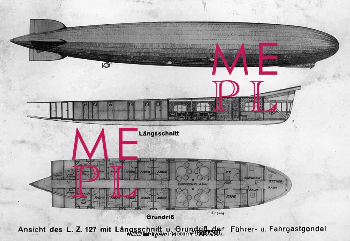 : LZ 127. The view of the longitudinal section and the ground plan o of the : LZ 127. The view of the longitudinal section and the ground plan o of the