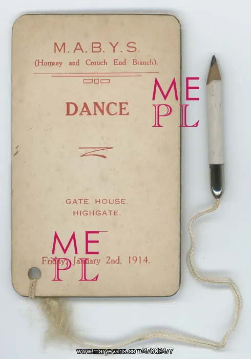 : MABYS Dance Card, Highgate. London : MABYS Dance Card, Highgate. London