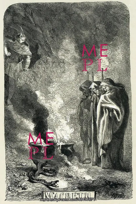 : Macbeth visiting the Three Witches on the blasted : Macbeth visiting the Three Witches on the blasted