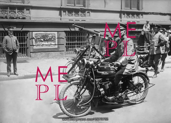 : Machine gun mounted on a two man motorcycle : Machine gun mounted on a two man motorcycle