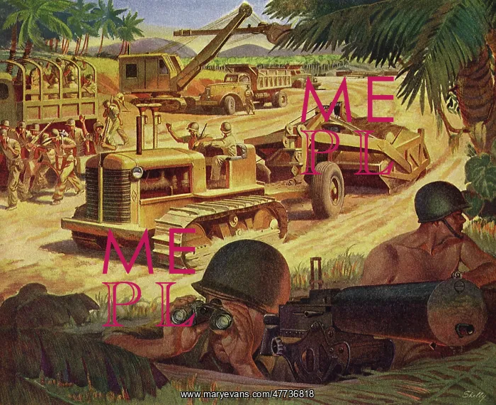 : Machine Gunner guards Military Construction Site : Machine Gunner guards Military Construction Site