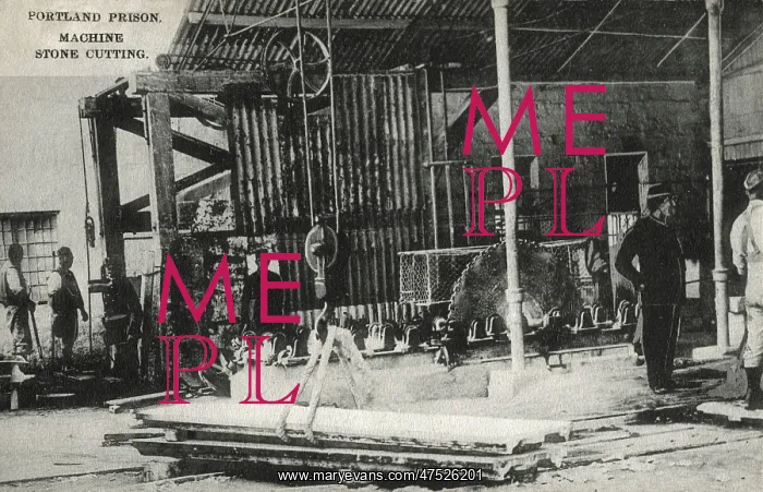 : Machine stone cutting, Portland Prison, Dorset : Machine stone cutting, Portland Prison, Dorset