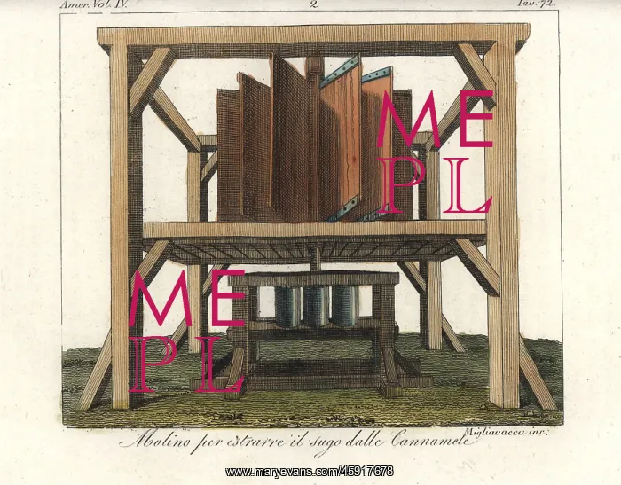 : Mill machinery to extract sugar from cane on a plantation : Mill machinery to extract sugar from cane on a plantation