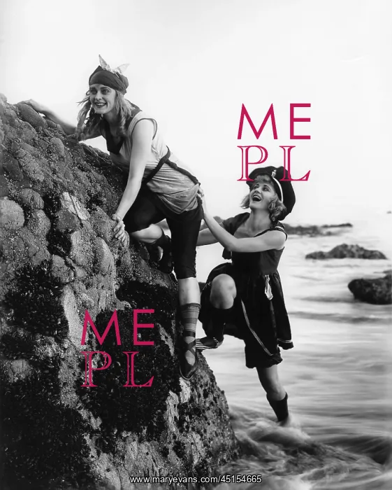 : Two Mack Sennett Bathing Beauties playing around on beach : Two Mack Sennett Bathing Beauties playing around on beach