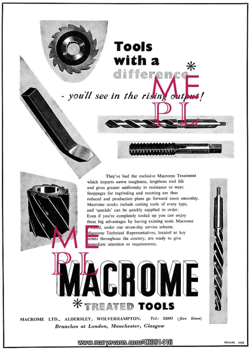 : Macrome Treated machine Tools 1953 : Macrome Treated machine Tools 1953