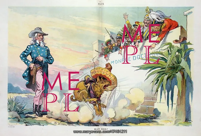 : Mad dog?. Illustration shows a dog wearing a sombrero labeled Mexican Revolution jumping : Mad dog?. Illustration shows a dog wearing a sombrero labeled Mexican Revolution jumping