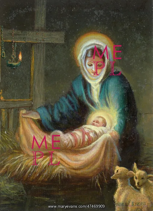 : Madonna and Child in the stable, with two lambs : Madonna and Child in the stable, with two lambs