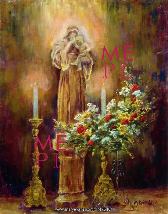 : The Madonna and Child ? statue with flowers : The Madonna and Child ? statue with flowers