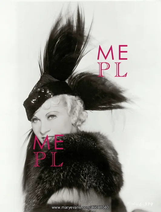 : Mae West, American actress, wearing the latest fashion and a night club chapeau : Mae West, American actress, wearing the latest fashion and a night club chapeau