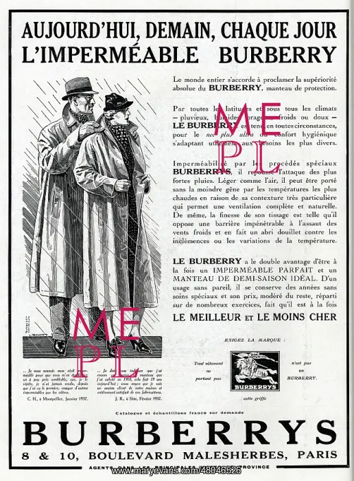 : Magazine Advertisement for Burberry raincoats : Magazine Advertisement for Burberry raincoats