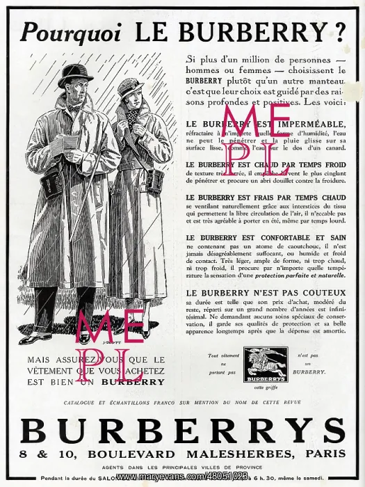 : Magazine Advertisement for Burberry raincoats : Magazine Advertisement for Burberry raincoats