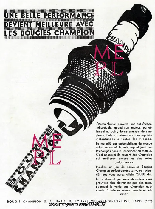 : Magazine Advertisement for Champion spark plugs : Magazine Advertisement for Champion spark plugs
