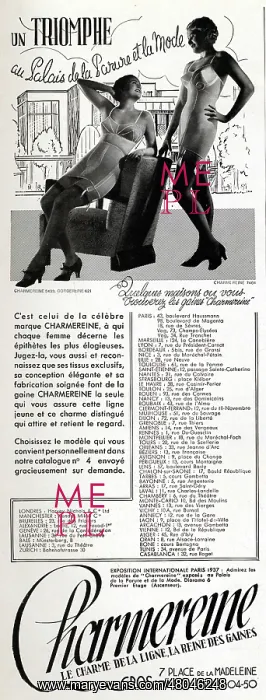 : Magazine Advertisement for Charmereine corsets : Magazine Advertisement for Charmereine corsets