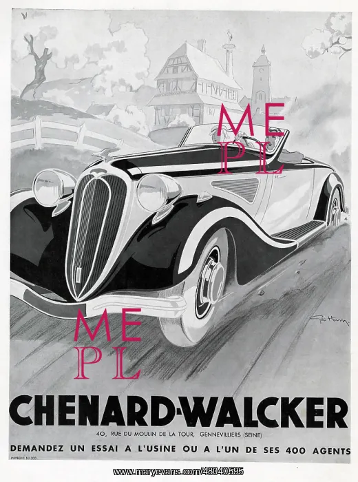 : Magazine Advertisement for Chenard-Walcker cars : Magazine Advertisement for Chenard-Walcker cars