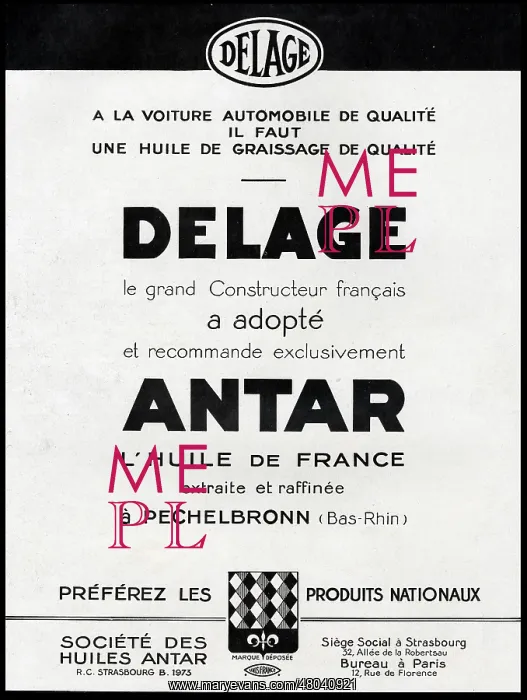 : Magazine Advertisement for Delage and Antar : Magazine Advertisement for Delage and Antar