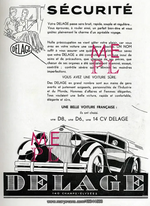 : Magazine Advertisement for Delage cars : Magazine Advertisement for Delage cars