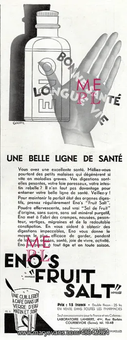 : Magazine Advertisement for Eno's Fruit Salt : Magazine Advertisement for Eno's Fruit Salt