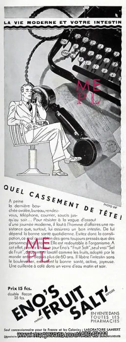 : Magazine Advertisement for Eno's Fruit Salt : Magazine Advertisement for Eno's Fruit Salt