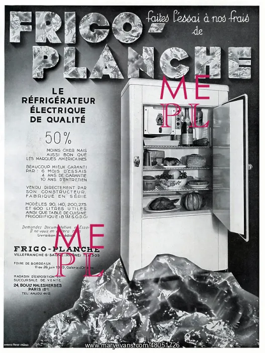 : Magazine Advertisement for Frigo-Planche refrigerators : Magazine Advertisement for Frigo-Planche refrigerators