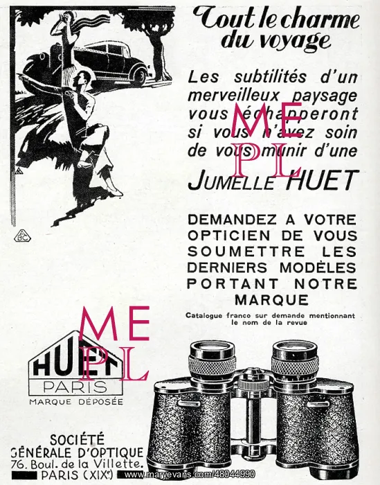 : Magazine Advertisement for Huet binoculars : Magazine Advertisement for Huet binoculars