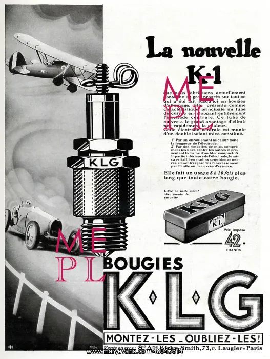 : Magazine Advertisement for KLG spark plugs : Magazine Advertisement for KLG spark plugs