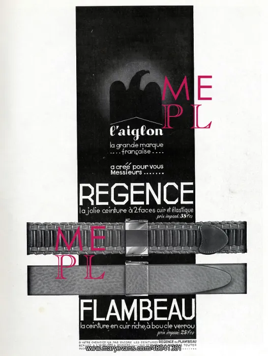 : Magazine Advertisement for l'Aiglon belts : Magazine Advertisement for l'Aiglon belts