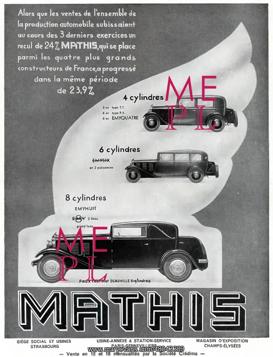 : Magazine Advertisement for Mathis cars : Magazine Advertisement for Mathis cars