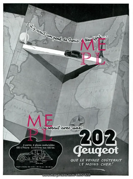 : Magazine Advertisement for Peugeot 202 : Magazine Advertisement for Peugeot 202