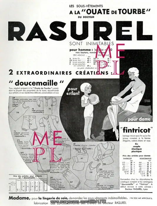 : Magazine Advertisement for Rasurel underclothes : Magazine Advertisement for Rasurel underclothes